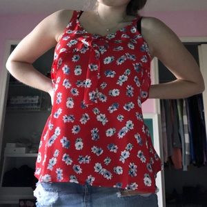 Red floral tank